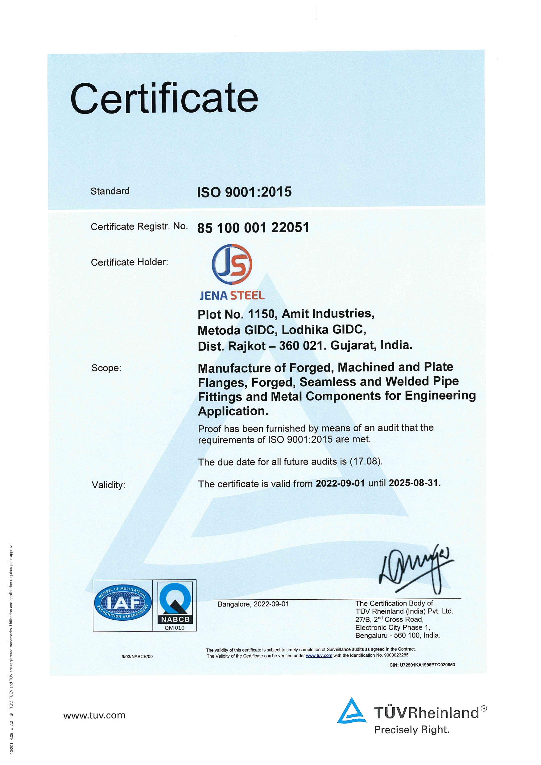 ISO 9001 2015 CERTIFICATE