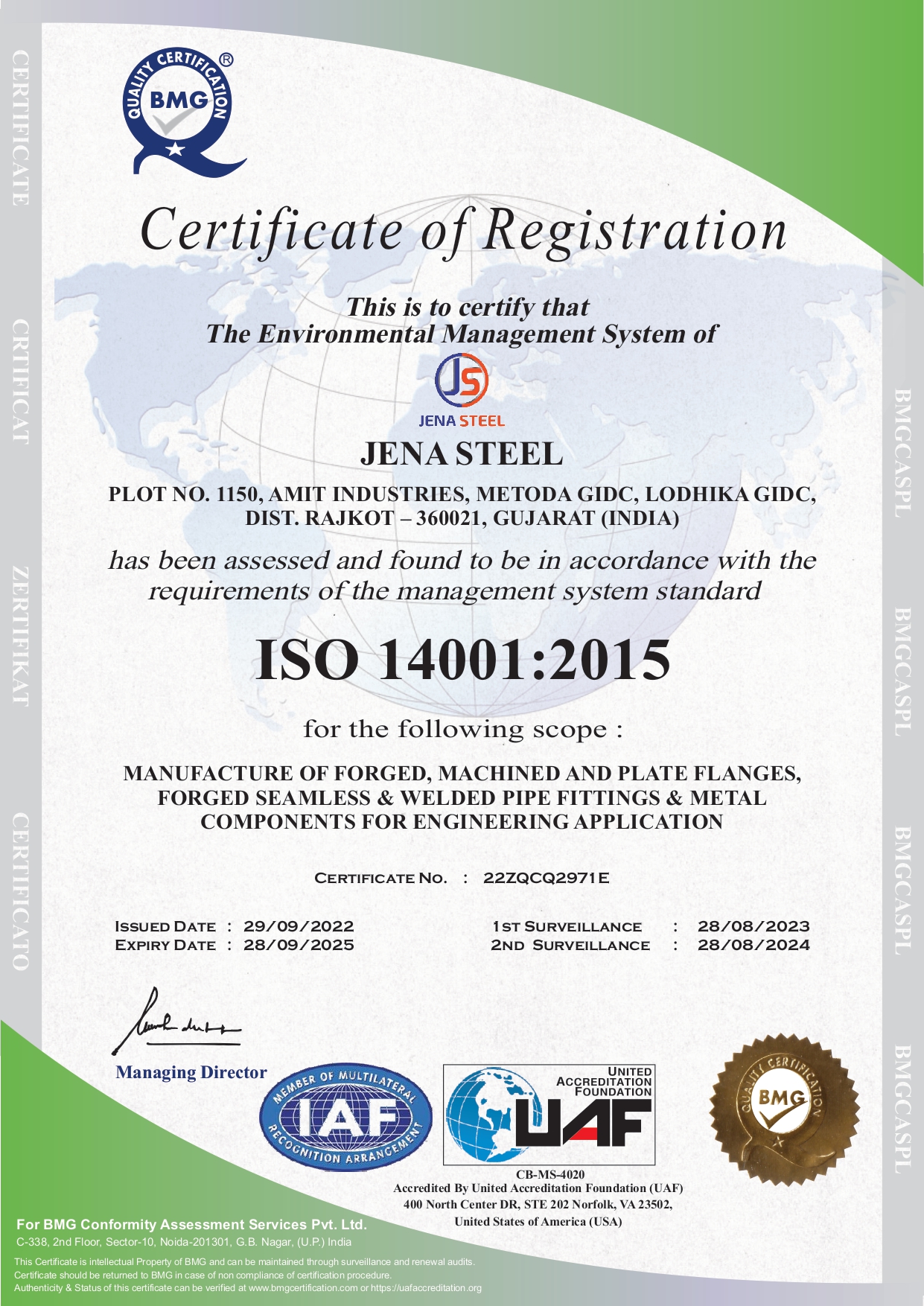 ISO 14001 2015 CERTIFICATE