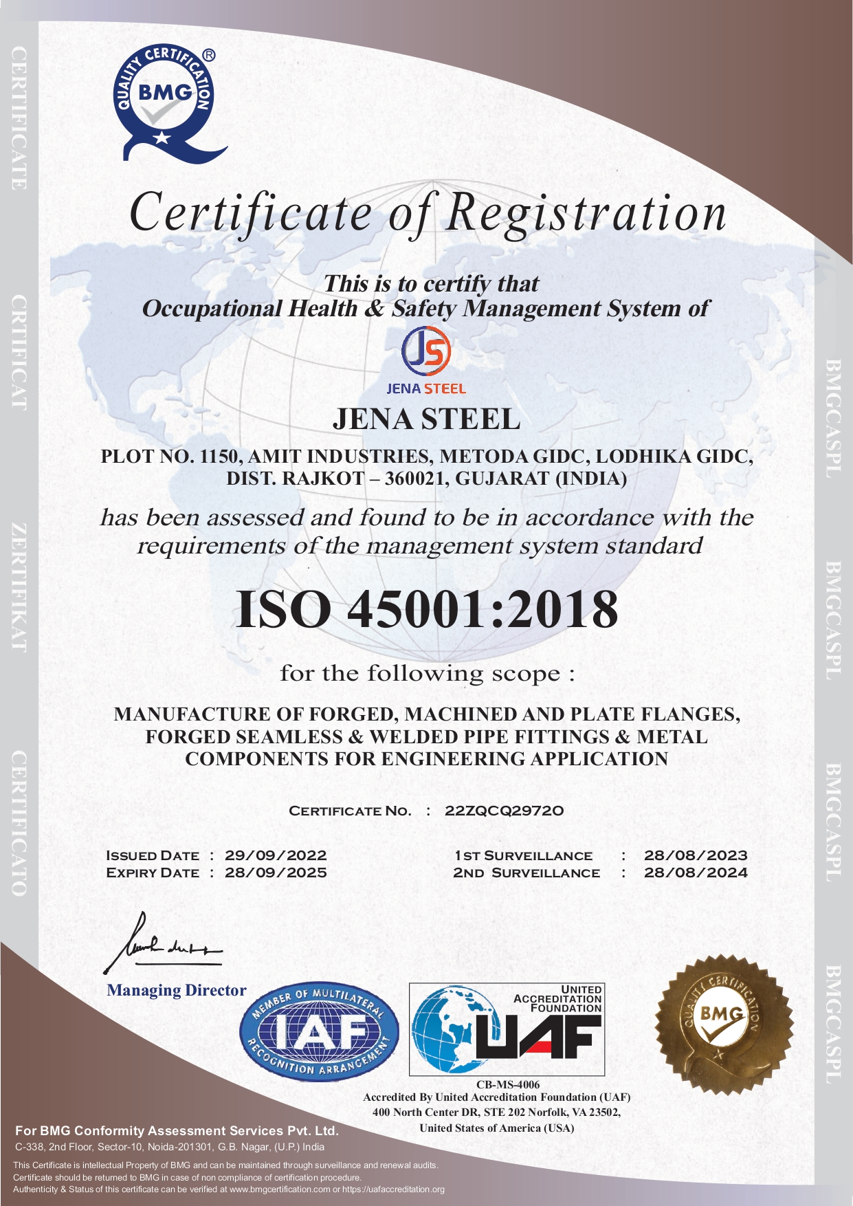 ISO 45001 2018 CERTIFICATE